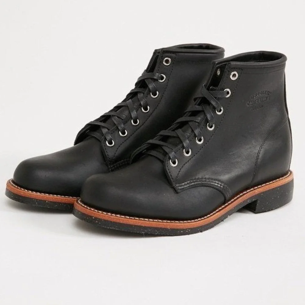 Original Chippewa Mens Black Leather Service Boots 6